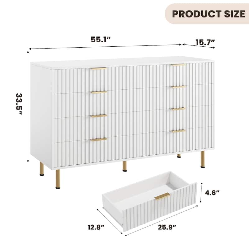 8 Drawer Fluted Dresser for Bedroom, Wide Modern Chest of Drawers, Long Double Dresser