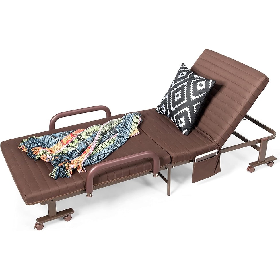 Multifunctional Folding Guest Bed with Mattress, Adjustable Single Sleeper Bed with Wheels for Home/Office/Camping