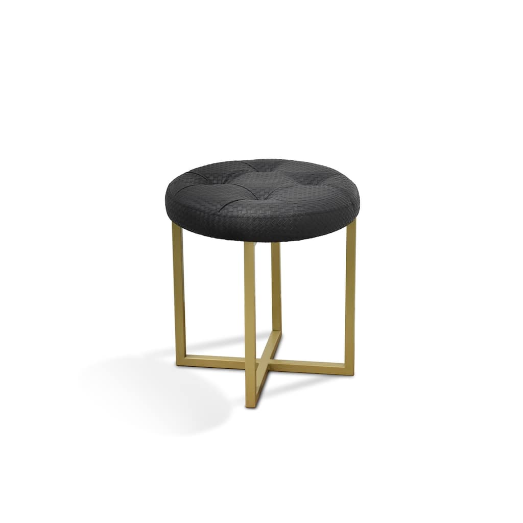 HomeRoots 17" Black Tufted Faux Leather and Gold Stool - 15.5