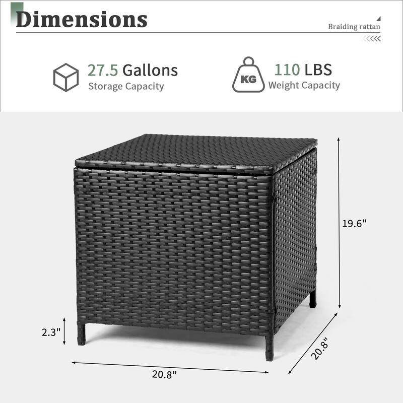 Outdoor PE Wicker Side Table with Storage Patio Rattan End Table Square Container for Toys Furniture - 20.9 x 20.9 x 19.7