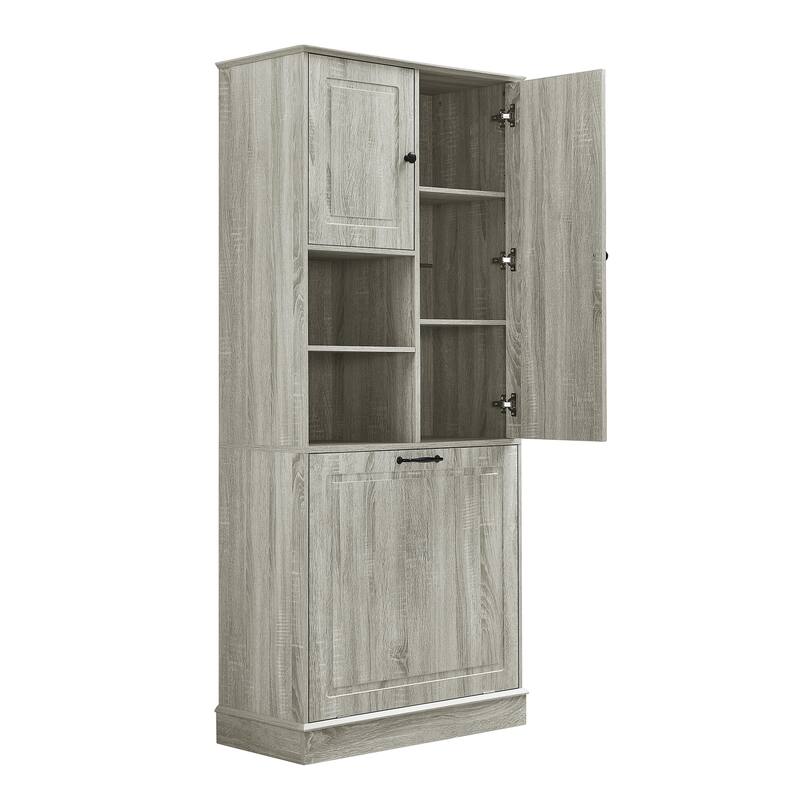 GDF Studio - Tommy Modern MDF Tall Storage Cabinet with Adjustable Shelves and Large Flip-Out Basket