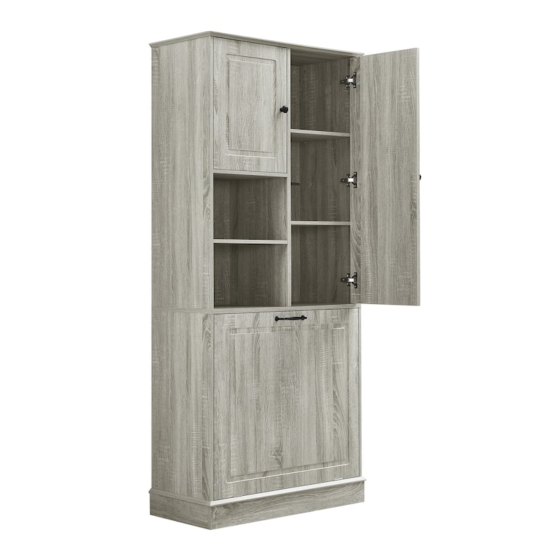 Storage Cabinet with Flip-Out Basket, Bathroom Cabinet with 2 Doors & Adjustable Shelves, Freestanding Floor Cabinet
