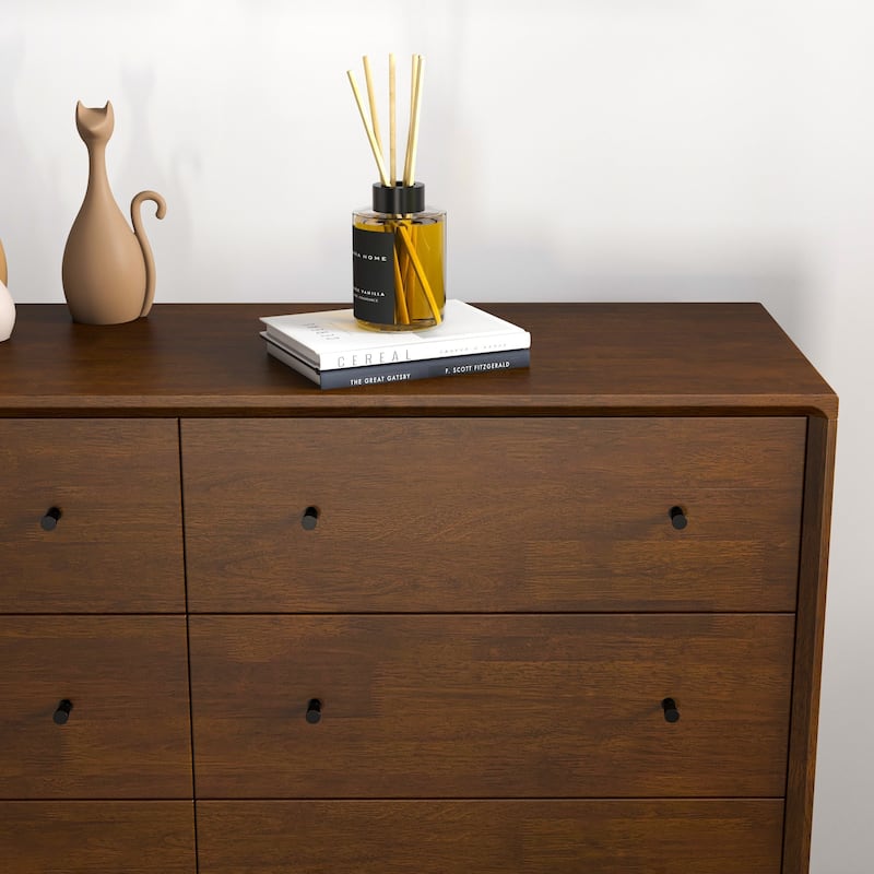 GDFStudio - Caroline Mid-Century Modern 6-Drawer Dresser with Tapered Solid Wood Legs