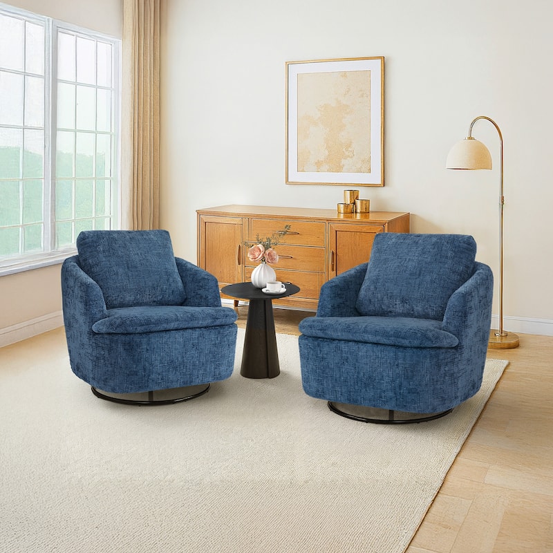 360°Swivel Accent Chair, Swivel Barrel Chair, Modern Chenille Round Accent Chairs With Armrests And Rotating Base - 2 SET Deep blue