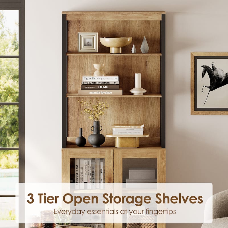 3 PCS Modern 72" Sideboard with Glass Doors and Adjustable Shelves, Multifunctional Buffet for Dining Room or Kitchen