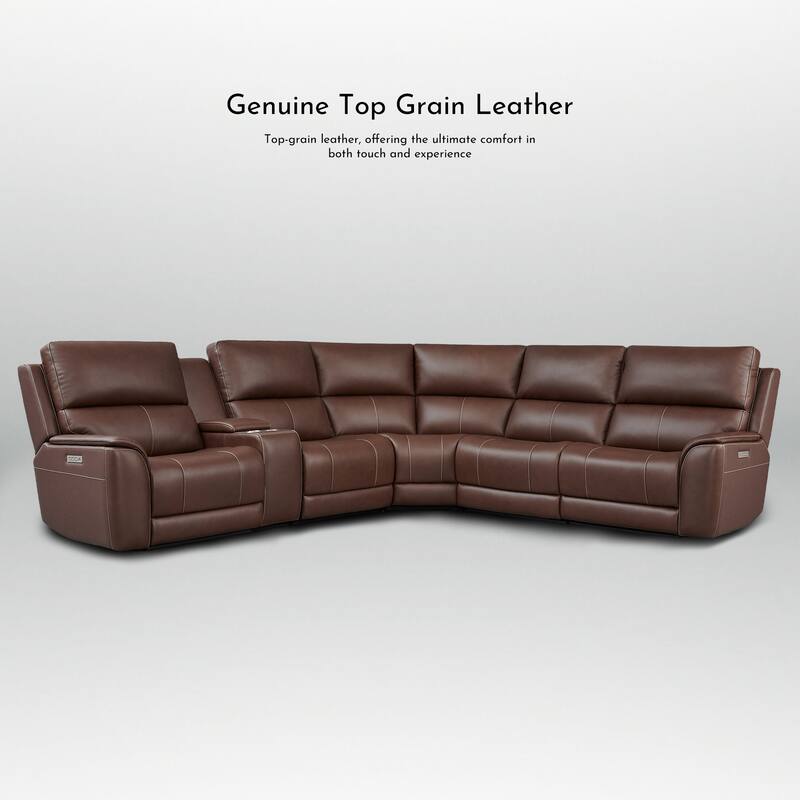 123" W Premium Genuine Leather Triple-Power Double Width Sectional Sofa with Console, Zero Gravity, USB & Type-C Ports