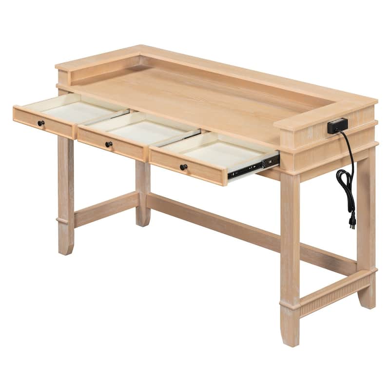 4-Piece Retro Dining Set Dining Table with USB with 3 Upholstered Stools