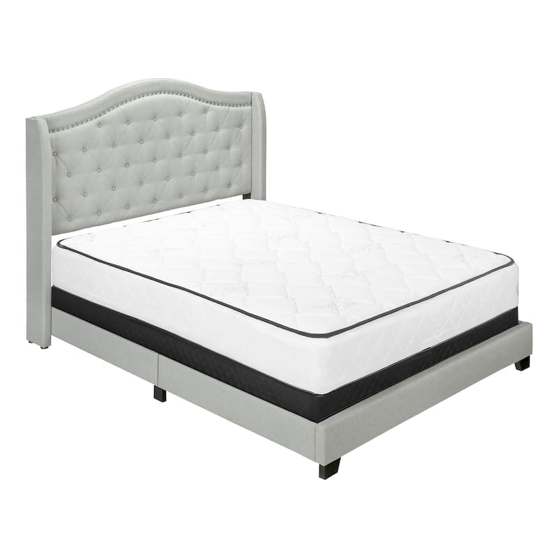 Modern Velvet Bed Frame Queen Size - Upholstered Platform Bed with Wood Legs - Light Grey Bedroom Furniture