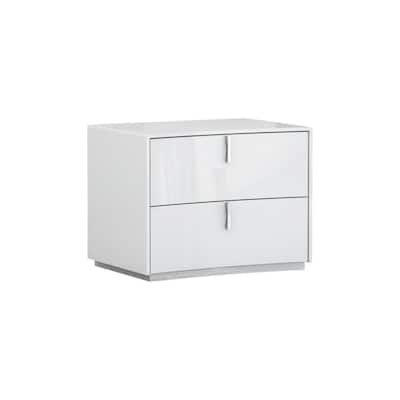 White Wood Modern 2-Drawer Nightstand with Grey Legs and Metal Handles
