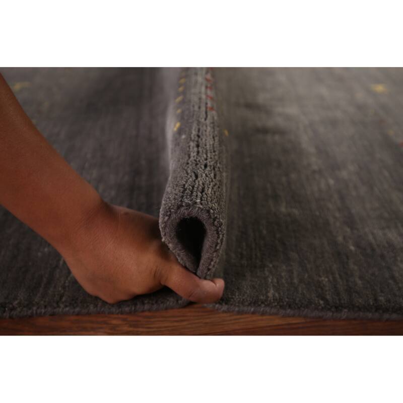 Gray Gabbeh Indian Area Rug Hand-Knotted Tribal Wool Carpet - 5'5"x 7'8"