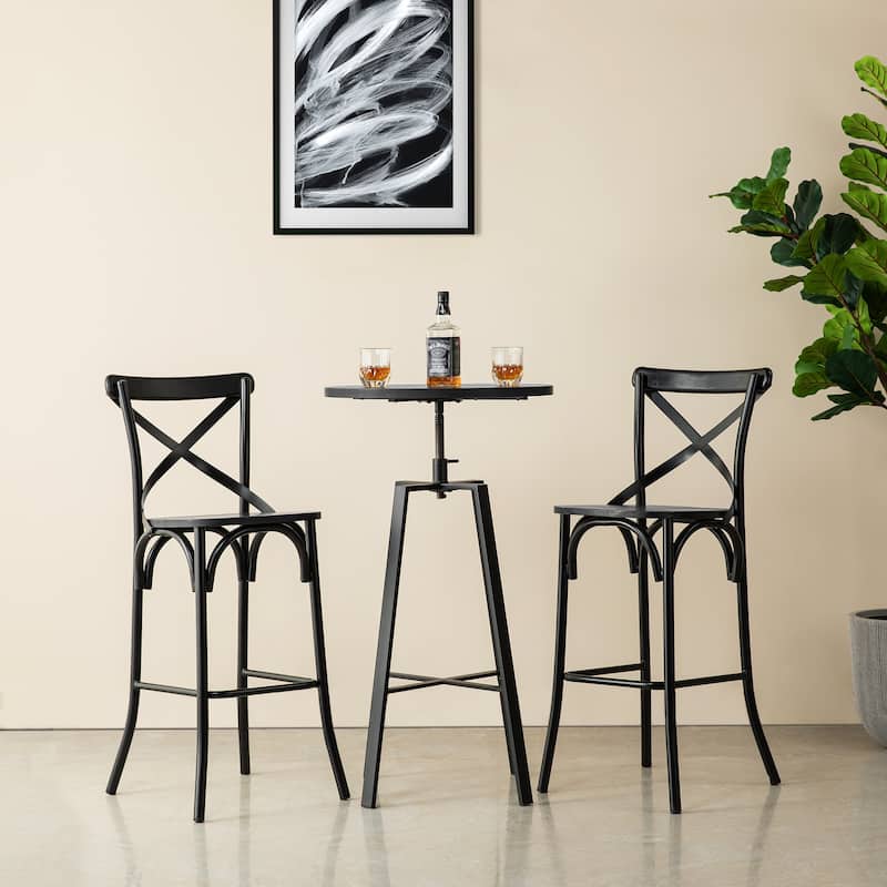 Glitzhome Industrial Modern Adjustable Bar Table Rustic Steel 3-Piece Pub Sets