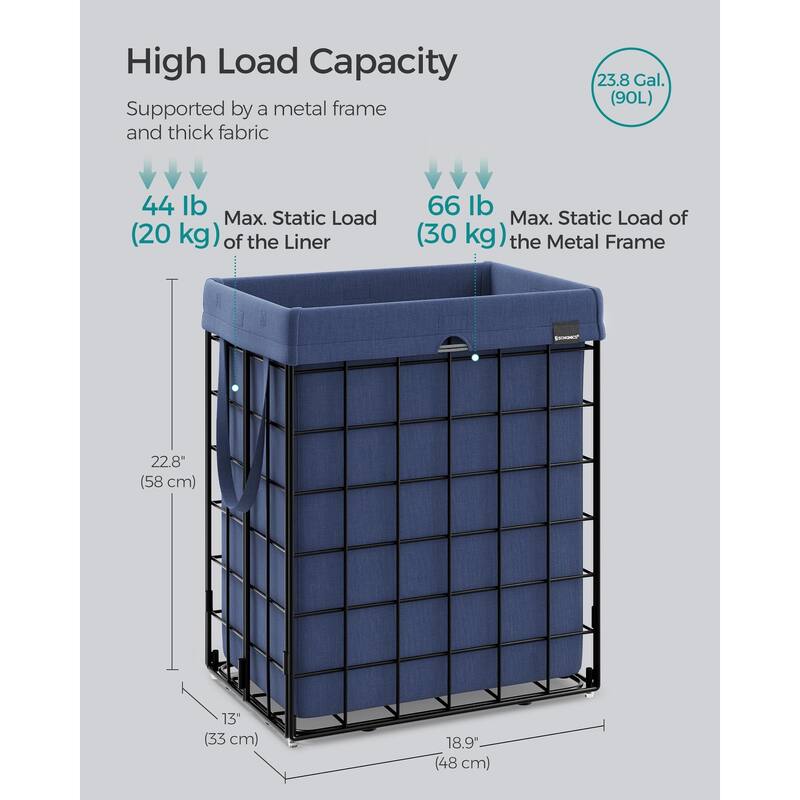Laundry Hamper, 23.8 Gal (90L) Laundry Basket, Collapsible Clothes Hamper, Removable and Washable Liner, Metal Wire Frame