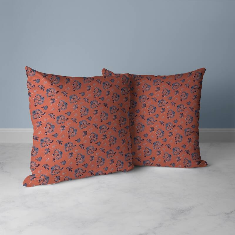 Rose Dreams Faux Suede Reversible Throw Pillow Copper and red