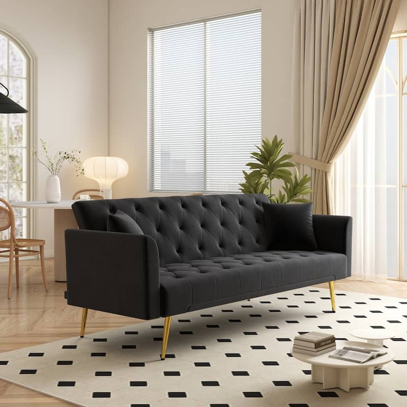 72" Modern Convertible Velvet Tufted Sofa with 2 Pillows