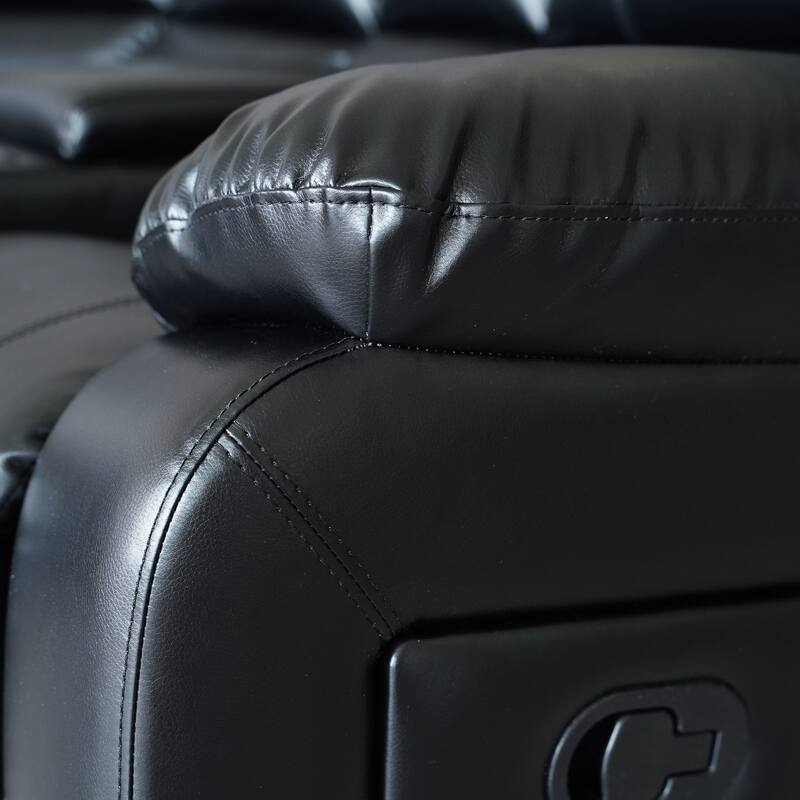 2-Piece Classic Faux Leather Manual Reclining Living Room Sofa Set with Console and Cup Holders