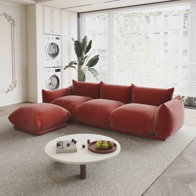 104" L-shape Chenille Modular Sofa Modern Sectional Semi-firm Sofa Couch with Ottoman