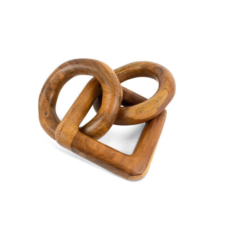 Wood Chain Link Sculpture – Hand Carved 2 Round 1 Square Link Decor, Rustic Modern Accent