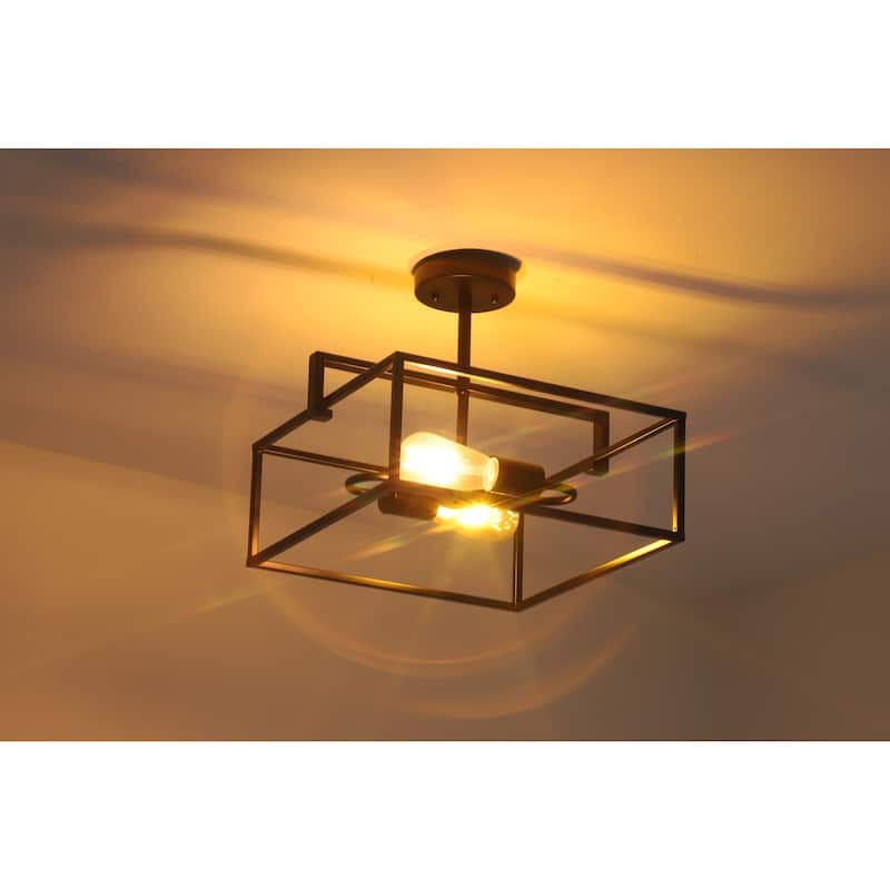2-light Matte Black Semi-Flush Mount