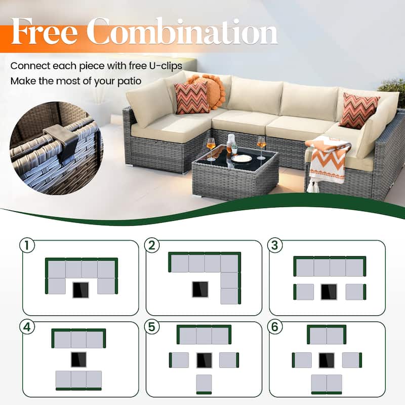 HOOOWOOO 9-piece Grey Rattan Outdoor Furniture Fire Pit Set with Swivel Chairs