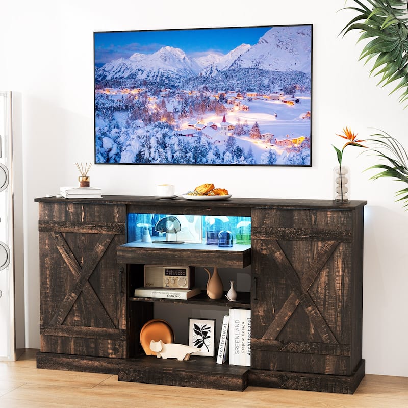 Gymax TV Cabinet for TVs up to 68'' w/ 3-Level Shelves LED Lights 22