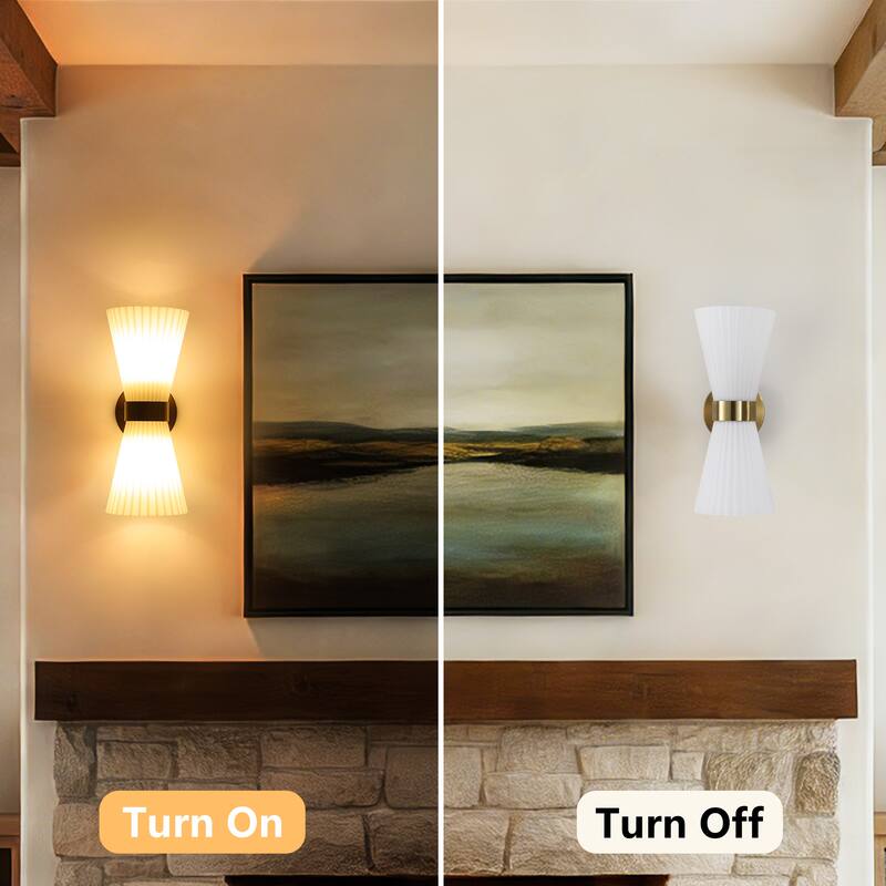 2-Light Modern Brushed Brass & Frosted Glass Wall Sconce (Set of 2) - N/A