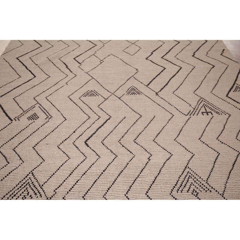 Earth Tone Moroccan Modern Area Rug Handmade Wool Carpet - 7'10"x 10'6"