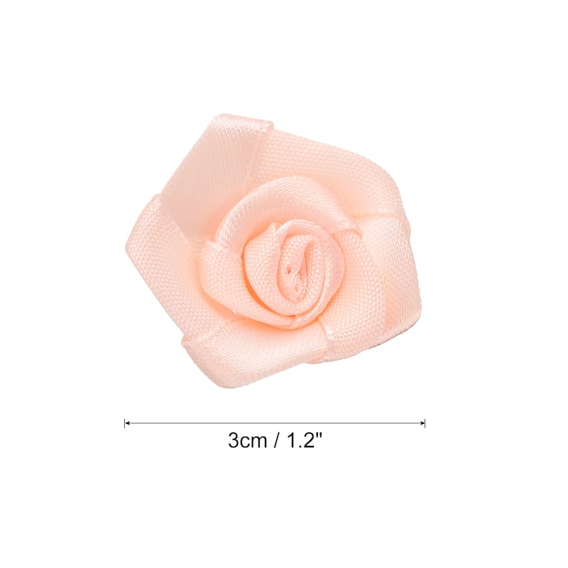 50pcs 3cm Ribbon Roses for Crafts Artificial Fabric Flowers - Champagne