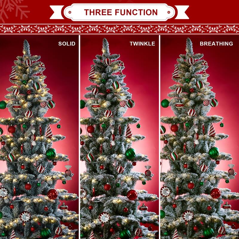 Glitzhome 6FT/7.5FT/9FT/11FT Snow Flocked Pre-lit Artificial Fir Christmas Trees