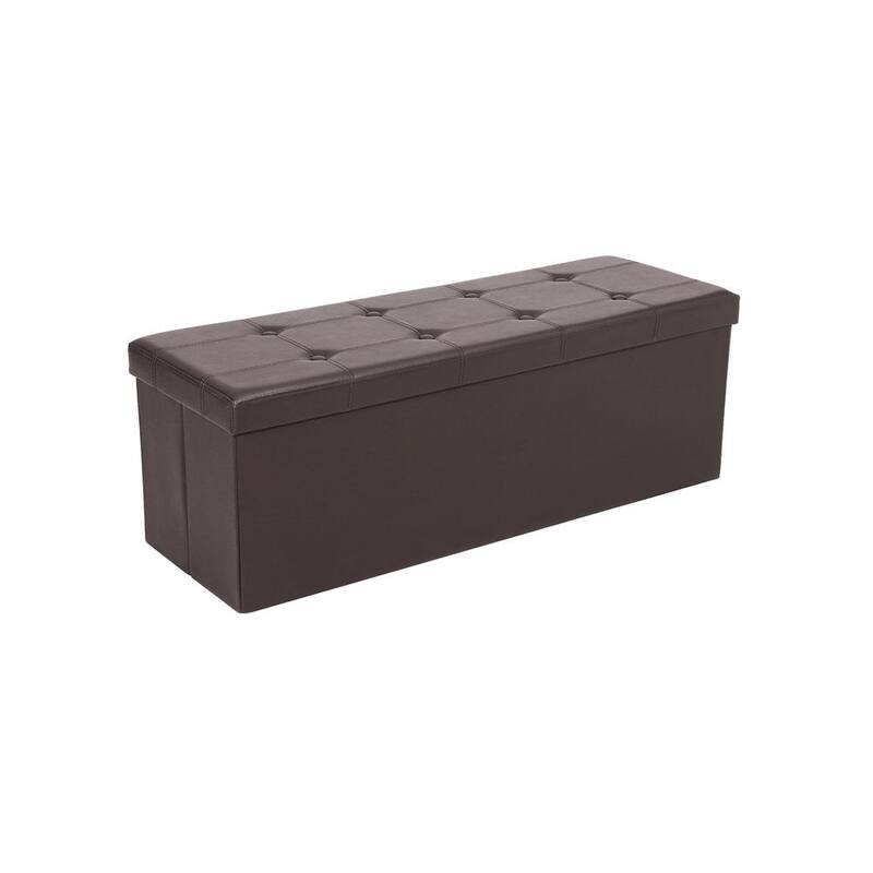 43" L Faux Leather Folding Storage Ottoman Bench, Storage Chest Footrest Padded Seat - Brown - Brown