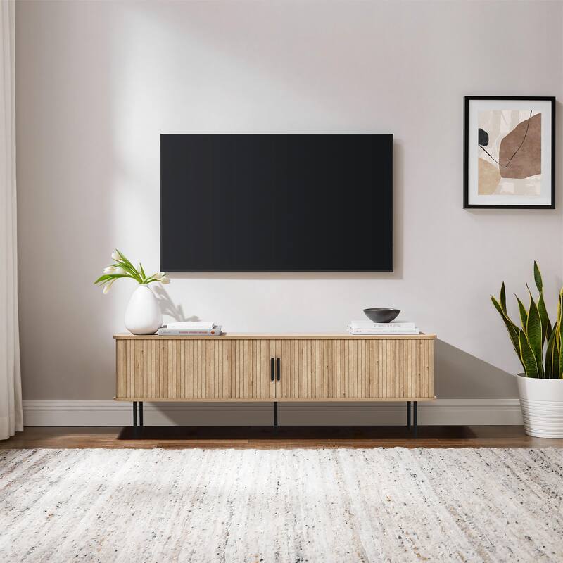 Modern TV Stand with Storage and Slatted Sliding Doors for TVs Up to 65" - 20.3" H x 62.6" W x 15.4" D