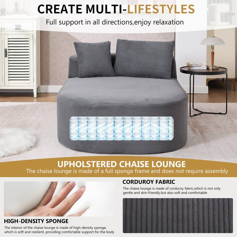 Roomfitters 67.5" Extra-Wide Chaise Lounge, Corduroy Boneless Sleeper Sofa with 46" Seat