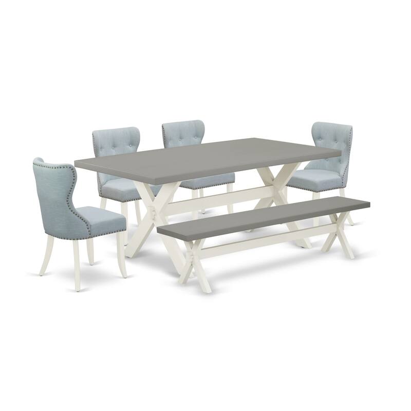 East West Furniture Kitchen Table Set- a Dining Table & Baby Blue Linen Fabric Parsons Chairs, Linen White(Pieces Options)