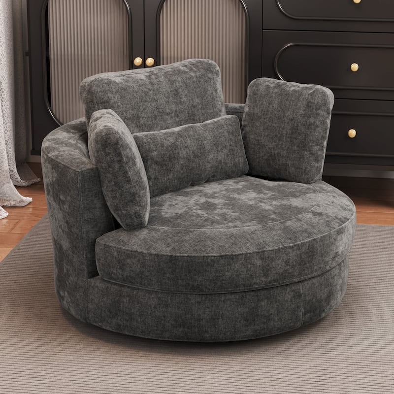 50.2"W Accent Barrel Chair,360° Swivel Club Chair with Metal Base - Grey