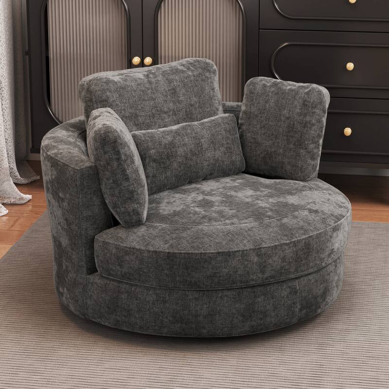 Modern Chenille 360° Swivel Accent Barrel Chair and Storage Ottoman