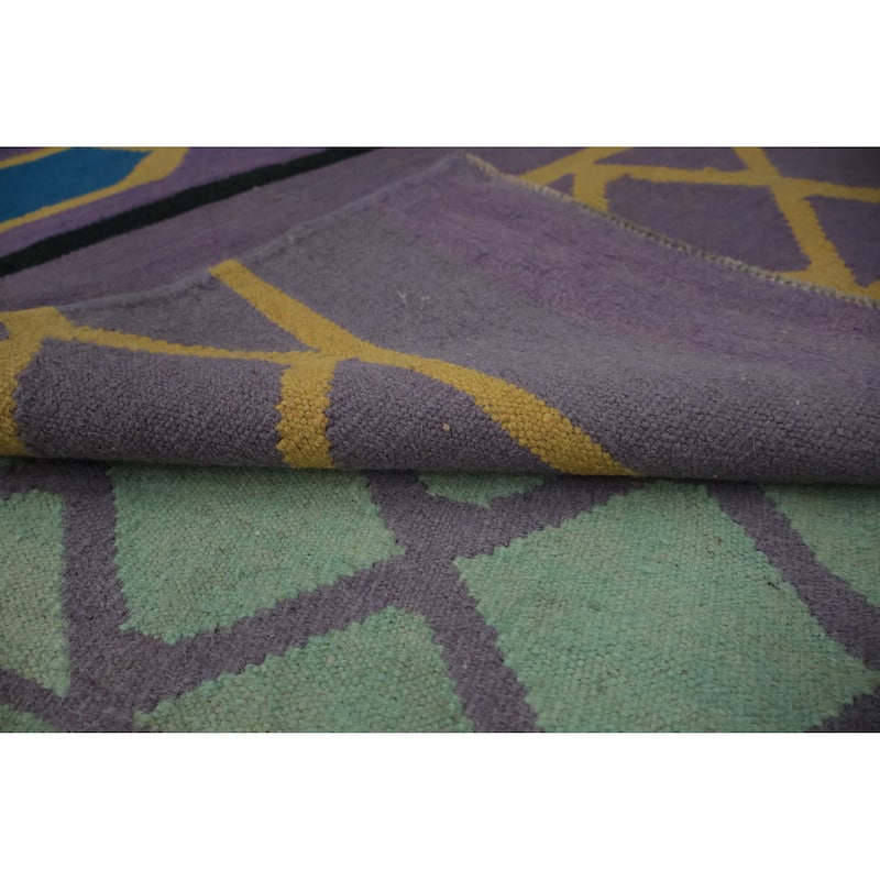Hand Woven Oriental 100% Wool Carpet Southwestern Modern Green Kilim Area Rug - 12' 1'' X 9' 2''