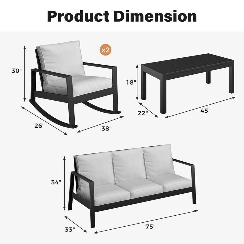 4-piece Outdoor Sofa Seating Group With Rocking Chairs And Coffee Table