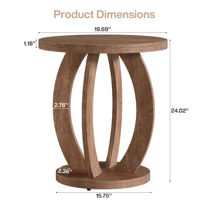 Round Nightstand with Storage Large Bedside Table for Bedroom