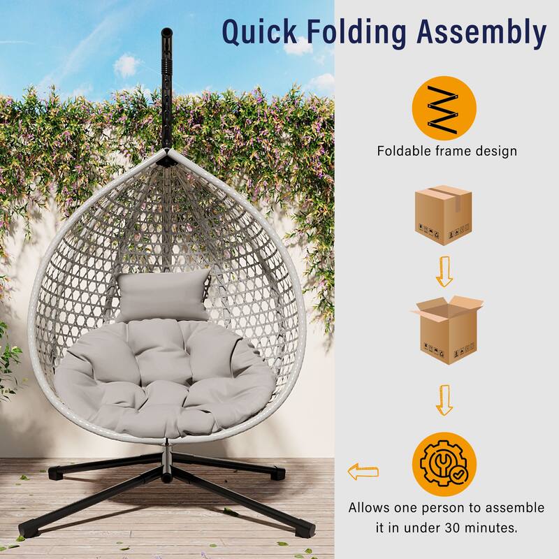 U_STYLE Rattan Weave Hanging Egg Chair with Stand - 76.77