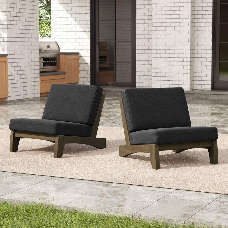 Acacia Wood 2 Seat Outdoor Club Chairs with Cushion