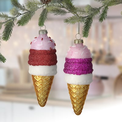 4.5" Glass Ice Cream Ornament Set of 2
