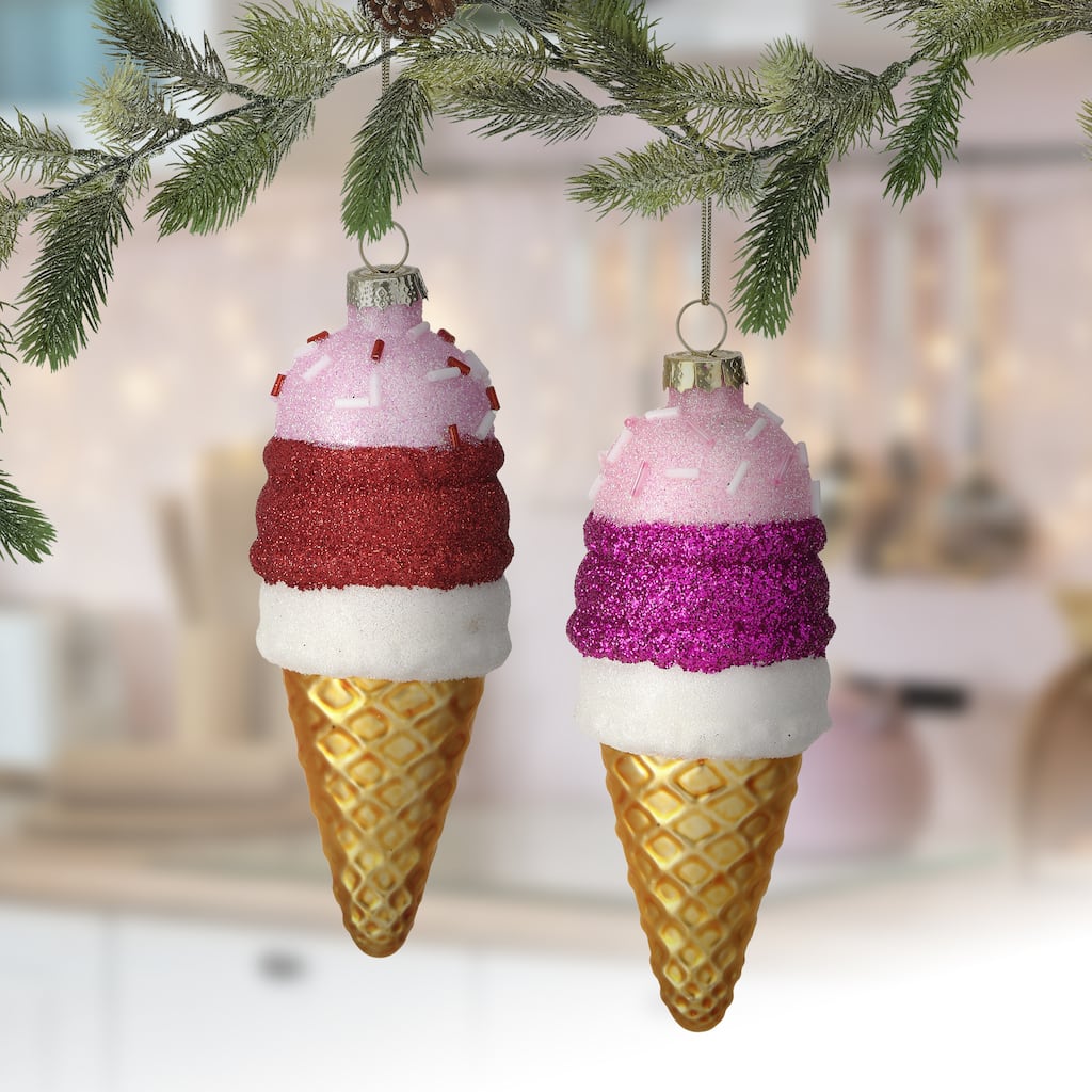 4.5" Glass Ice Cream Ornament Set of 2