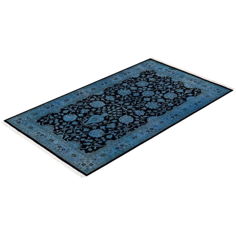 Overton Hand Knotted Wool Vintage Inspired Modern Contemporary Overdyed Blue Area Rug - 3' 1" x 5' 4"