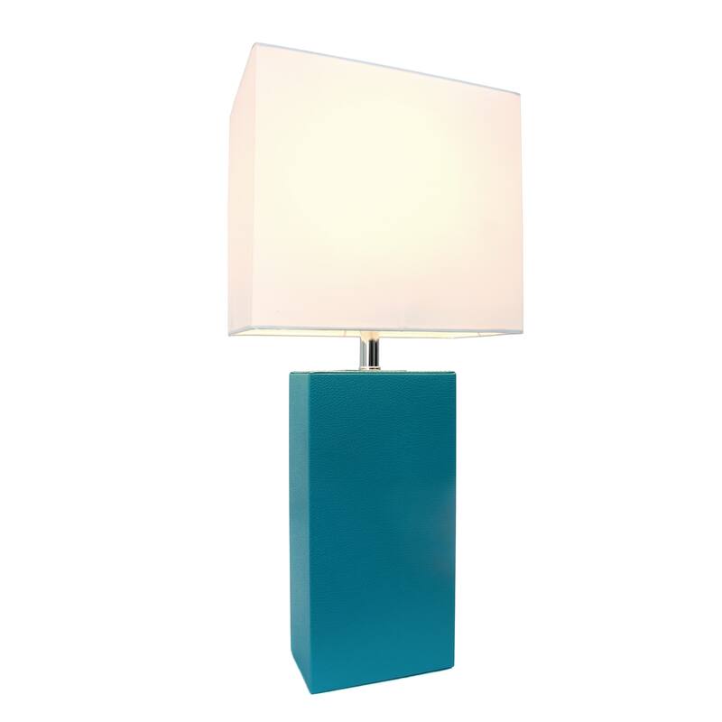 Elegant Designs 21" Modern Leather Wrapped Table Lamp, With LED Bulb