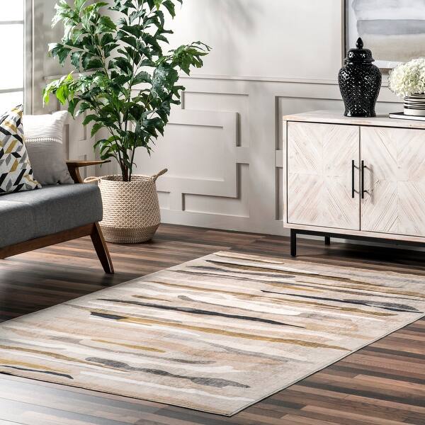 slide 2 of 11, Nuloom Elvi SpinClean Abstract Watercolor Machine Washable Area Rug 4' x 6' - Beige - Rectangle