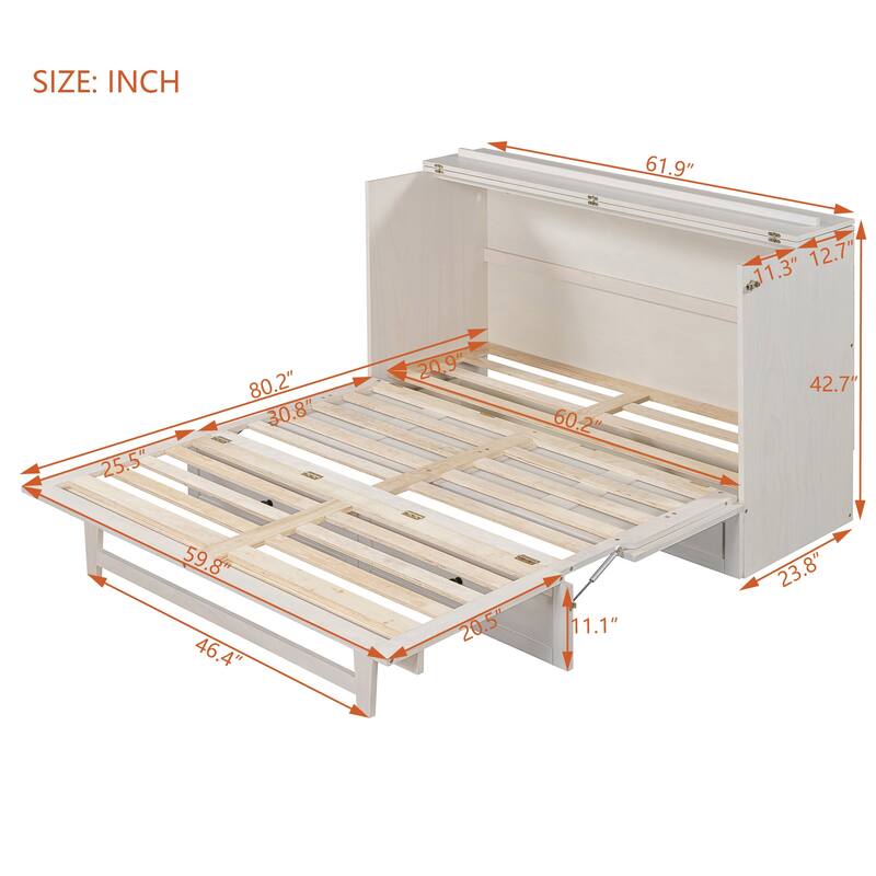 Space-Saving Queen Murphy Bed with USB Ports, Power Outlets & Ample Storage Drawers - Classic Cabinet Style