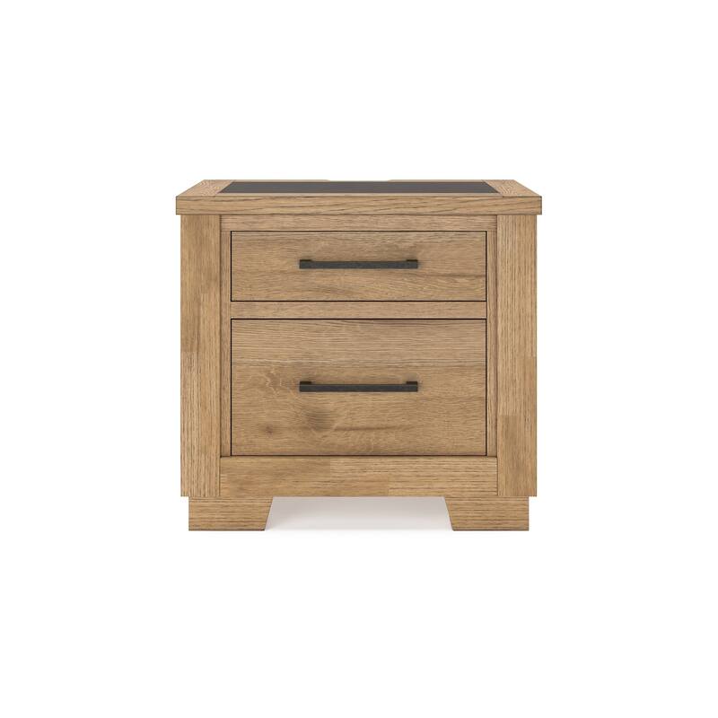 Dani Nightstand with 2 Drawers, 29 Inch, Rustic Brown Solid Hardwood