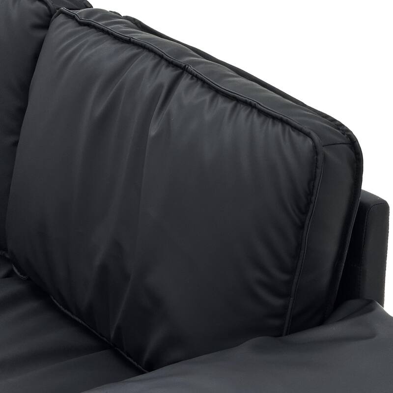 Leather Compact Sofa Couch with Hidden Storage, Minimalist 2-Seater Loveseat Sofa Couch with Pillow Armrests