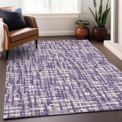 Machine Washable Indoor/ Outdoor Modern Crosshatch Chantille Rug