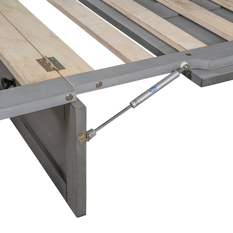 Queen Size Space-Saving Murphy Bed with Storage Drawers and USB Ports, Brushed Gray