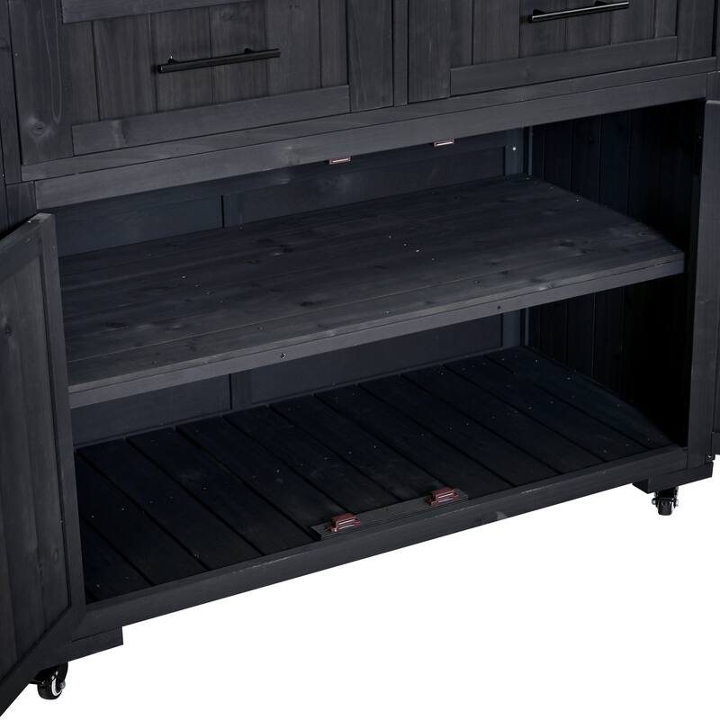 Solid Wood 64.9''Tall Outdoor Kitchen Island Kitchen Cart, Garden Potting Bench with Stainless Table Top for BBQ